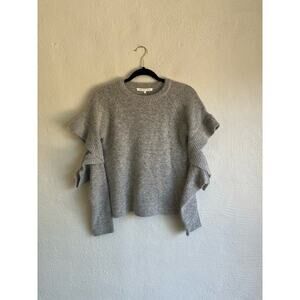 Anthropologie Endless Rose Ruffled Cutout Sleeve Crew Neck Fuzzy Sweater…